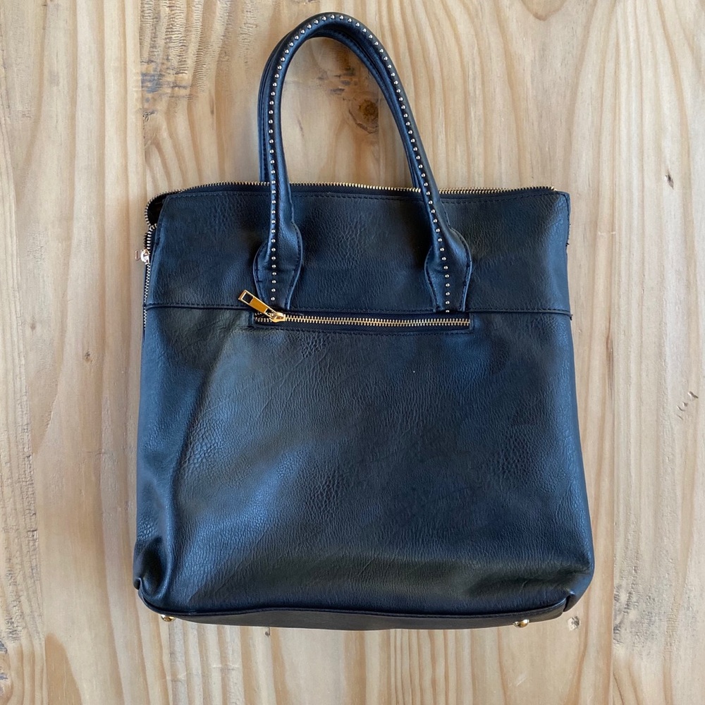 Nordstrom Black Expandable Bag with Gold Detail